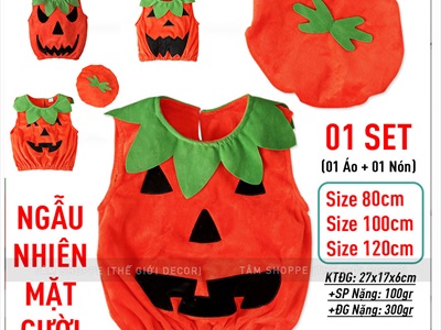Bộ đồ hóa trang bí ngô mũ nồi cho bé (áo + nón) BOHOATRANG-01